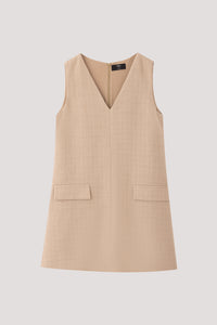 Sleeveless V Neck Tweed Dress