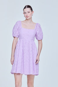 Eyelet Embroidered Puffed Sleeve Dress