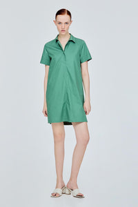 Button Tab Collared Shirt Dress