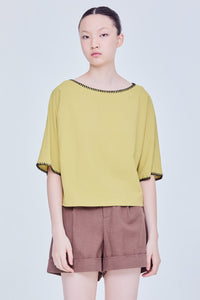 Contrast Embroidered Cropped Top