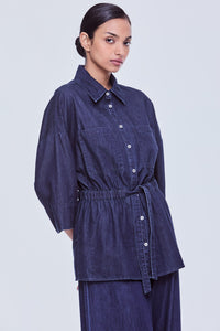 Drawstring Relaxed Denim Shirt