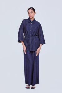 Drawstring Relaxed Denim Shirt