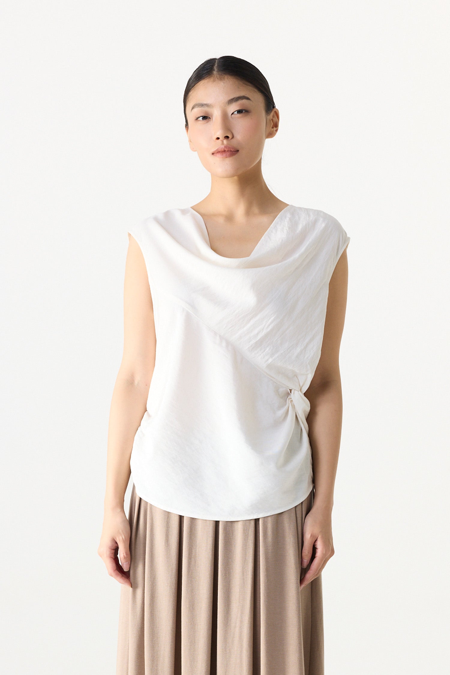 Asymmetrical Knot Draped Top