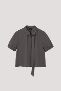 Lacing Collar Short Sleeve Shirt