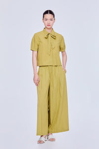 Lacing Collar Short Sleeve Shirt