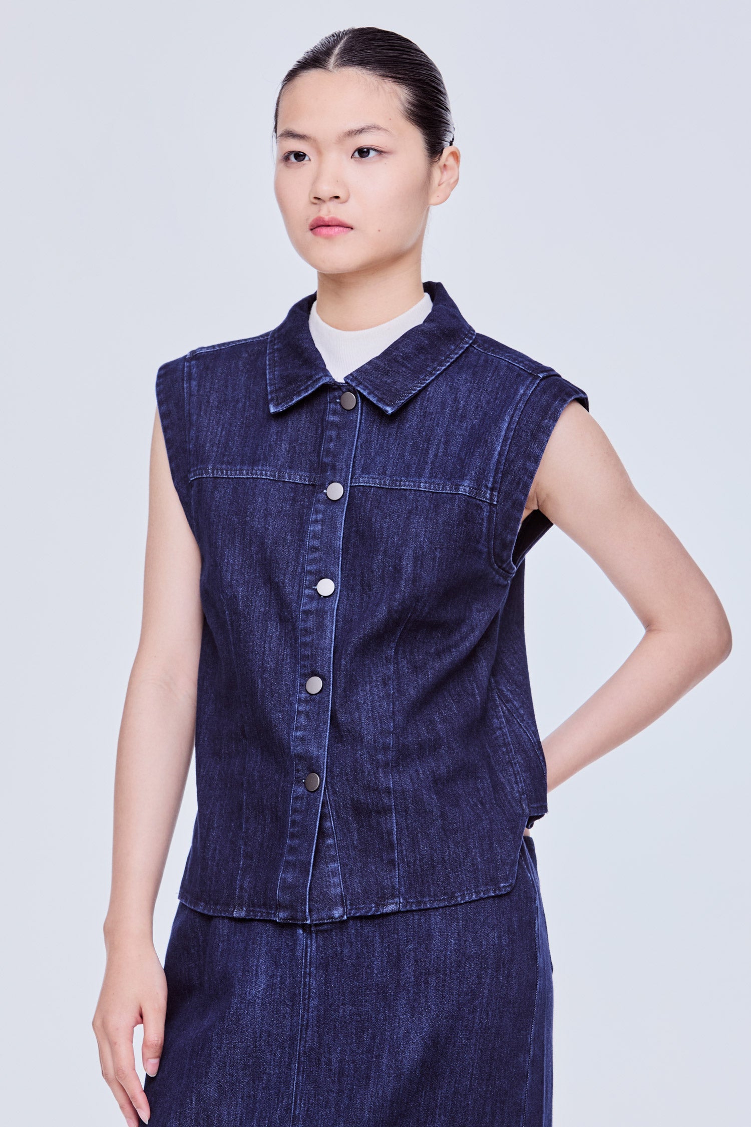 Collared Panel Denim Vest Top