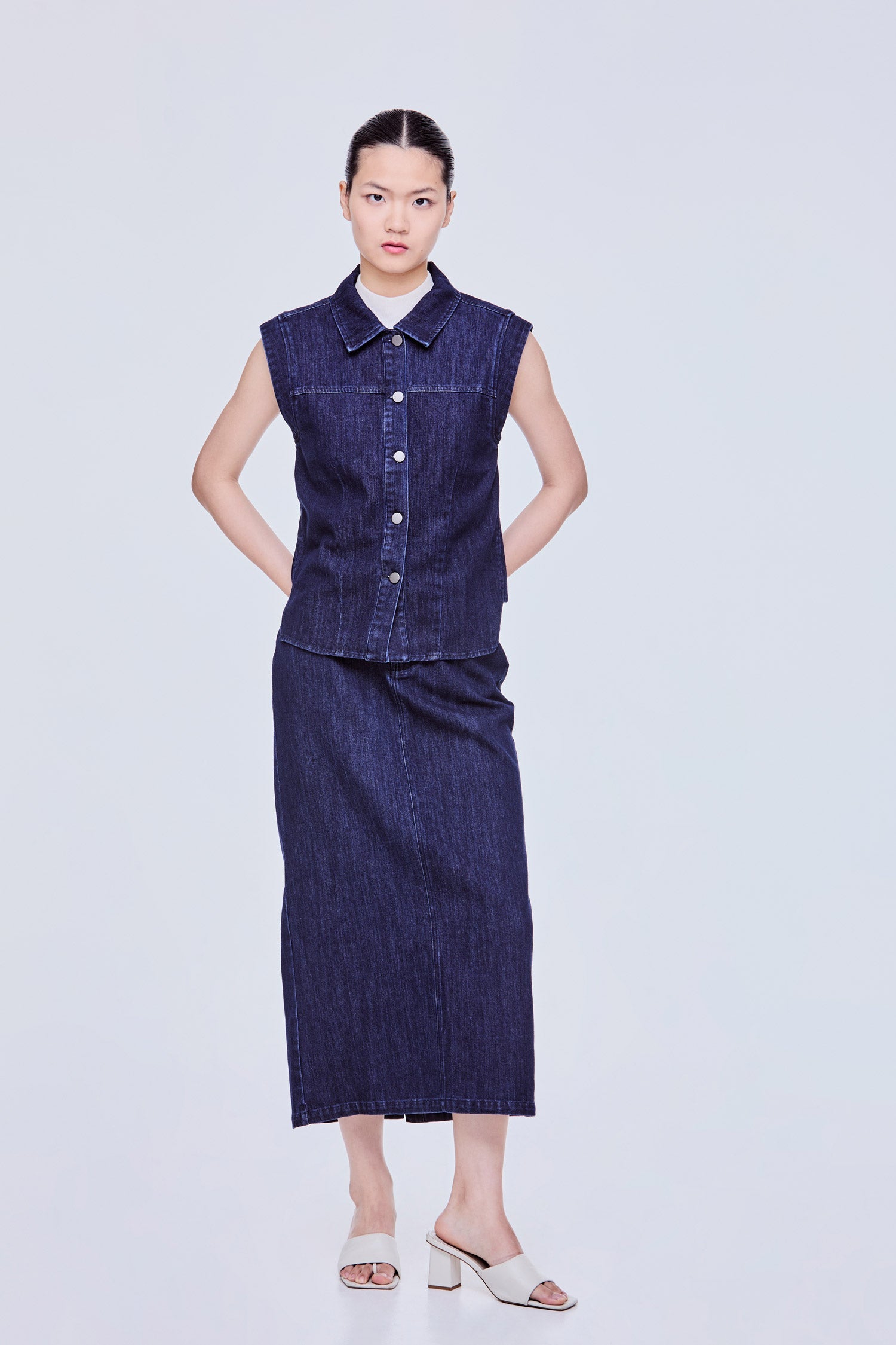 Collared Panel Denim Vest Top