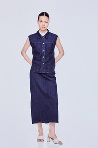 Collared Panel Denim Vest Top