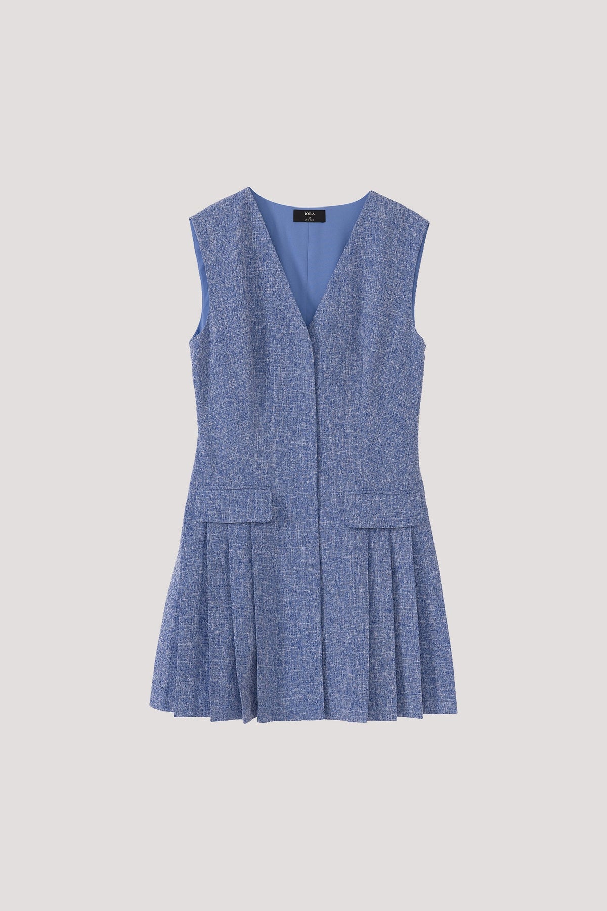 V Neck Tweed Pleated Dress