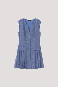 V Neck Tweed Pleated Dress