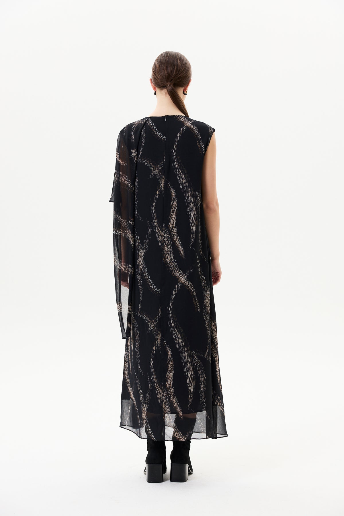 Printed Chiffon Drape Sash Dress
