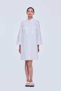 Button-Placket Knee Length Dress