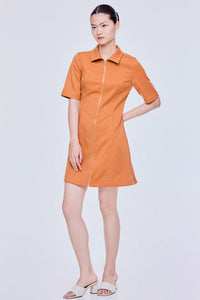 Collared Zip Up Shirt Dress