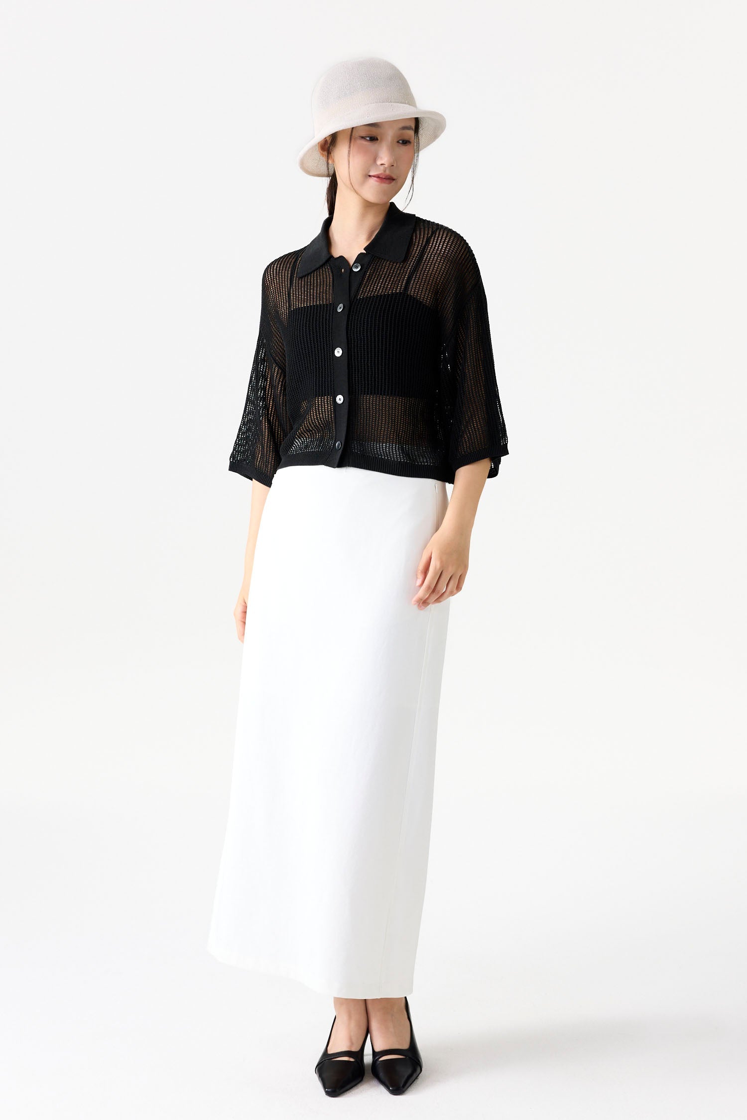 Open-Stitch Button Down Polo