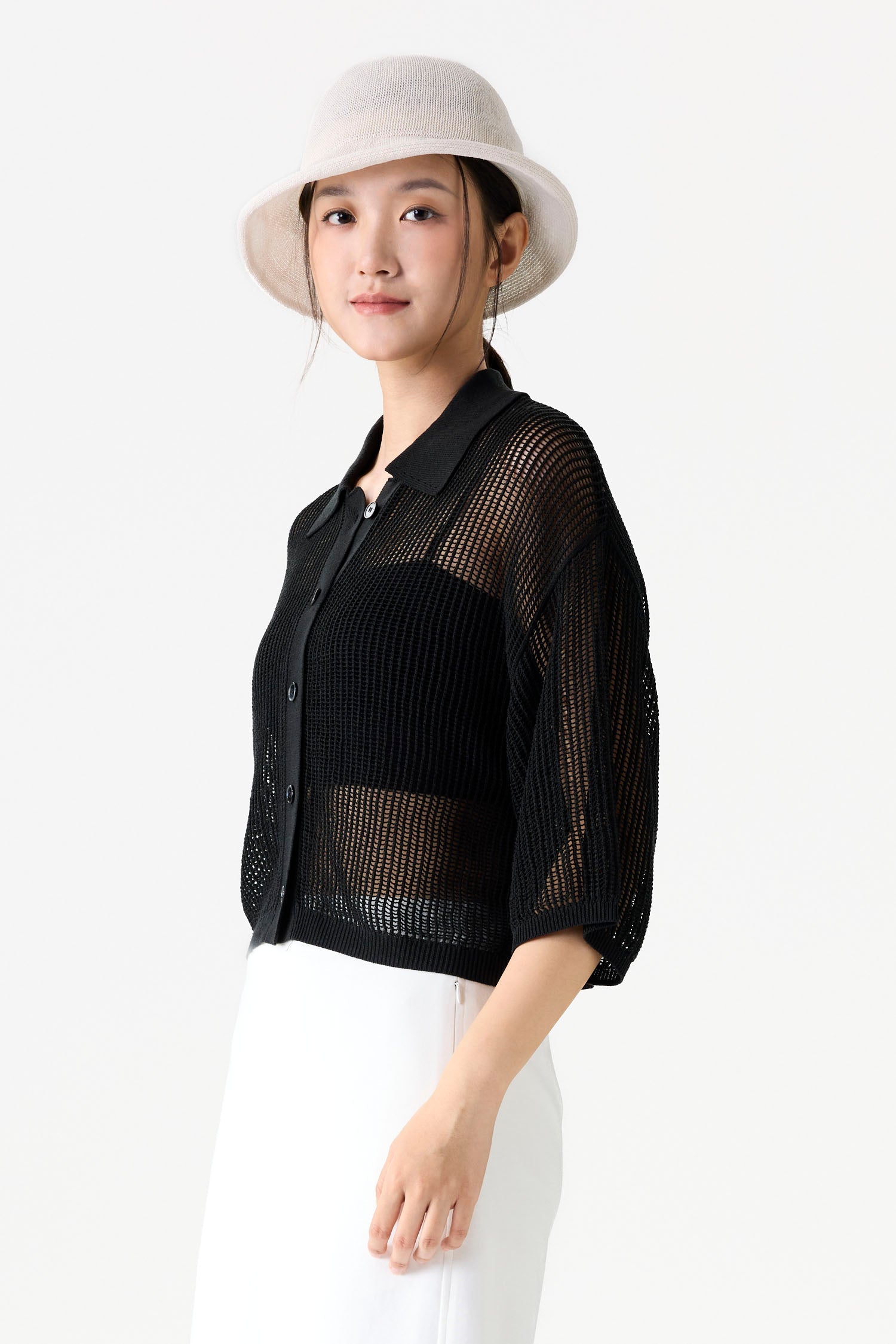 Open-Stitch Button Down Polo
