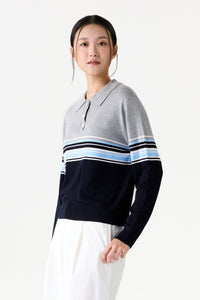Striped Long Sleeve Knit Polo