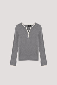Double Neckline Long Sleeve Knit Top