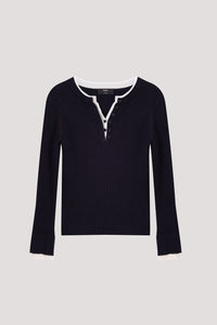 Double Neckline Long Sleeve Knit Top