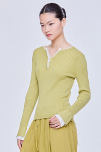 Double Neckline Long Sleeve Knit Top