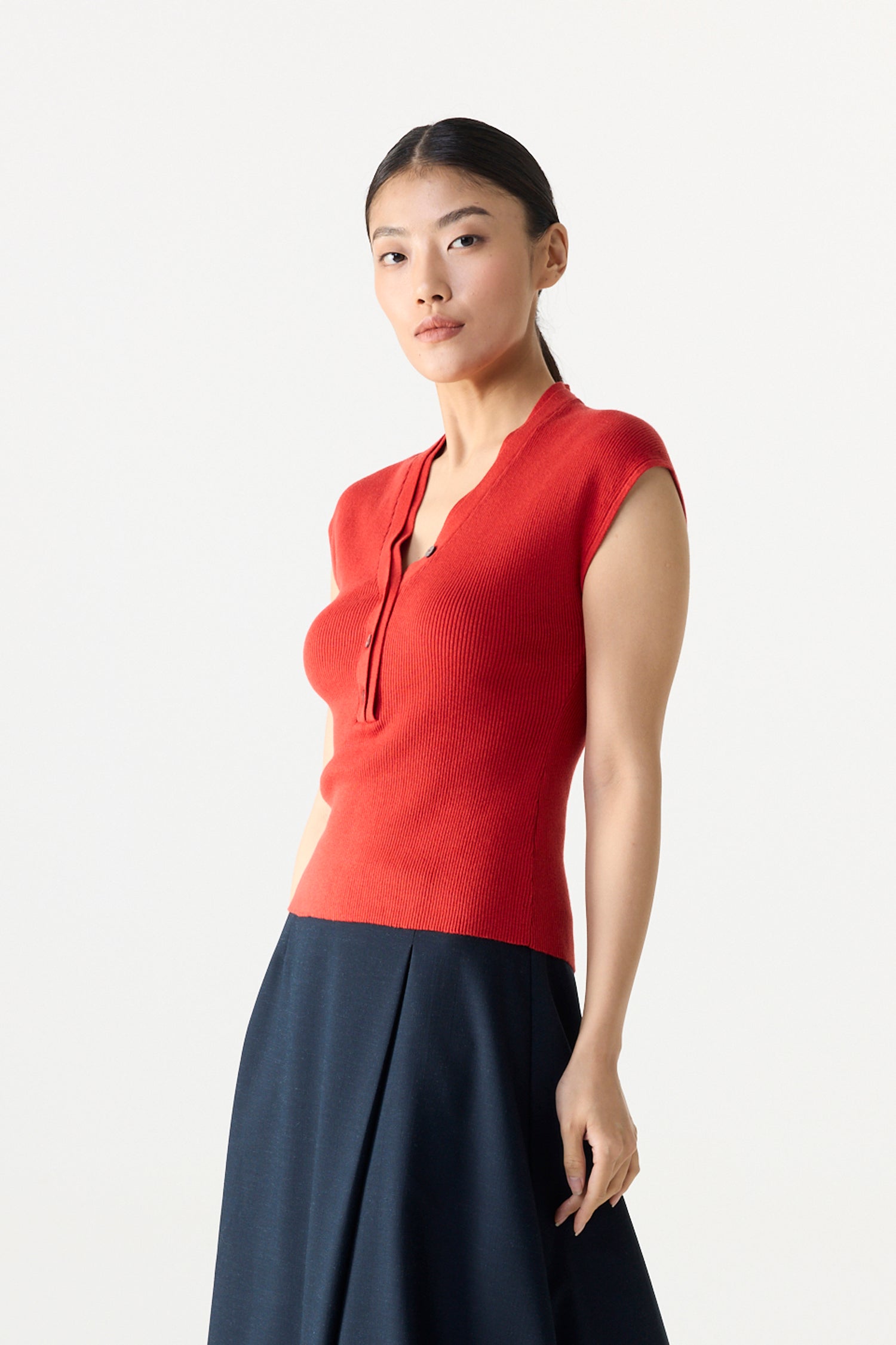 Double V-Neck Magyar Knit Top