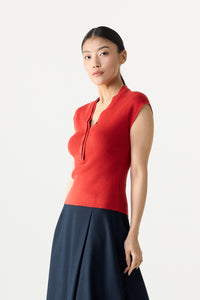 Double V-Neck Magyar Knit Top