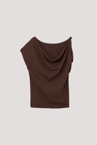 Asymmetric Beaded Cowl Neck Top
