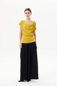 Asymmetric Beaded Cowl Neck Top