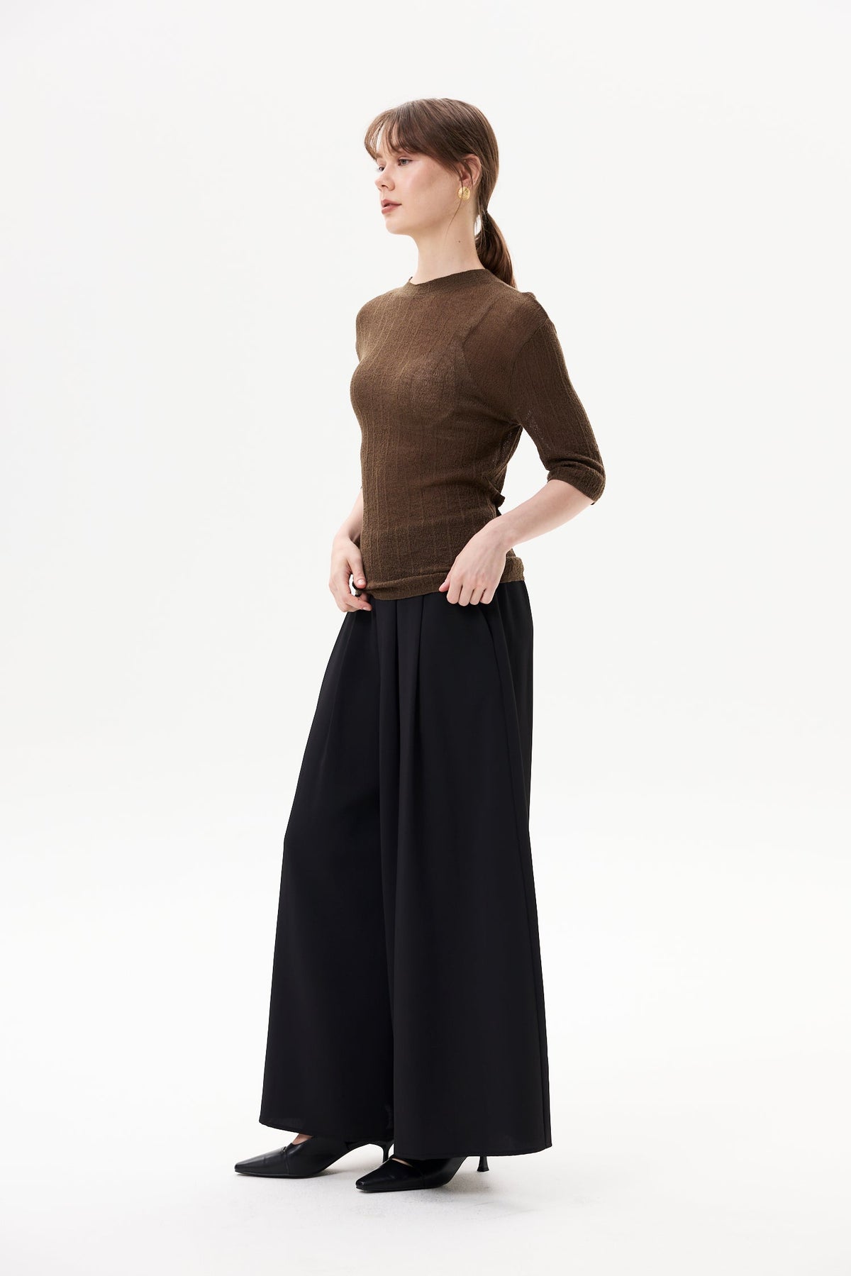 Self-Tie Cord Pleated Pants