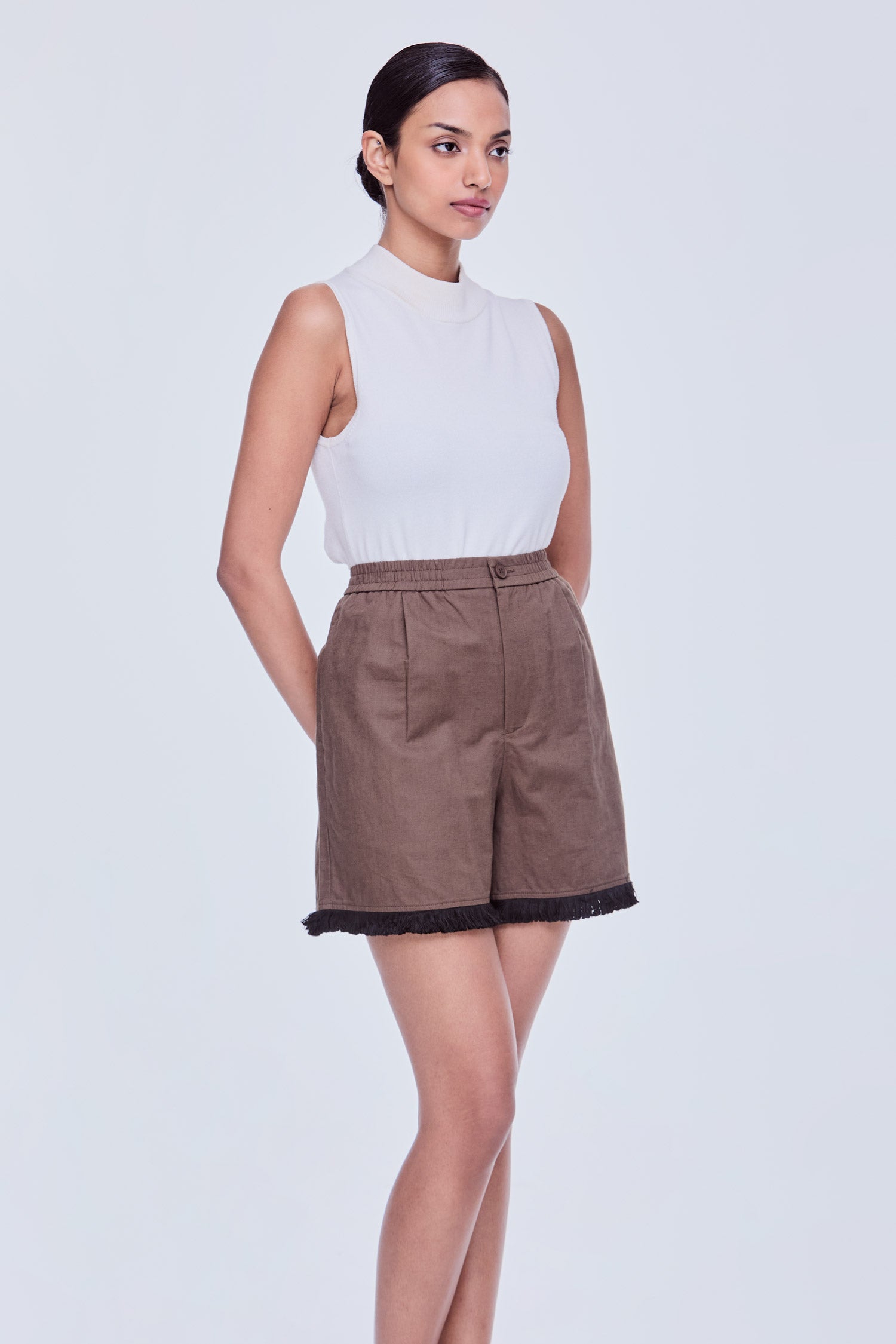 Fringe Trim Elasticated Shorts