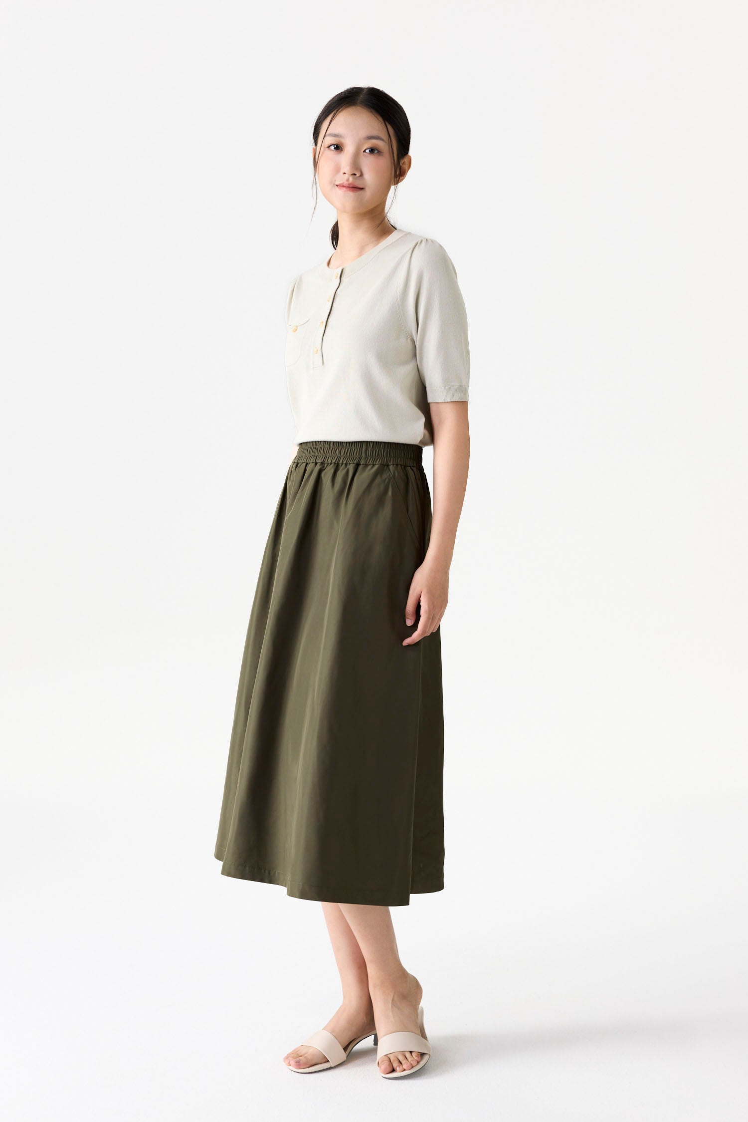 Elasticated Flared Midi Skirt