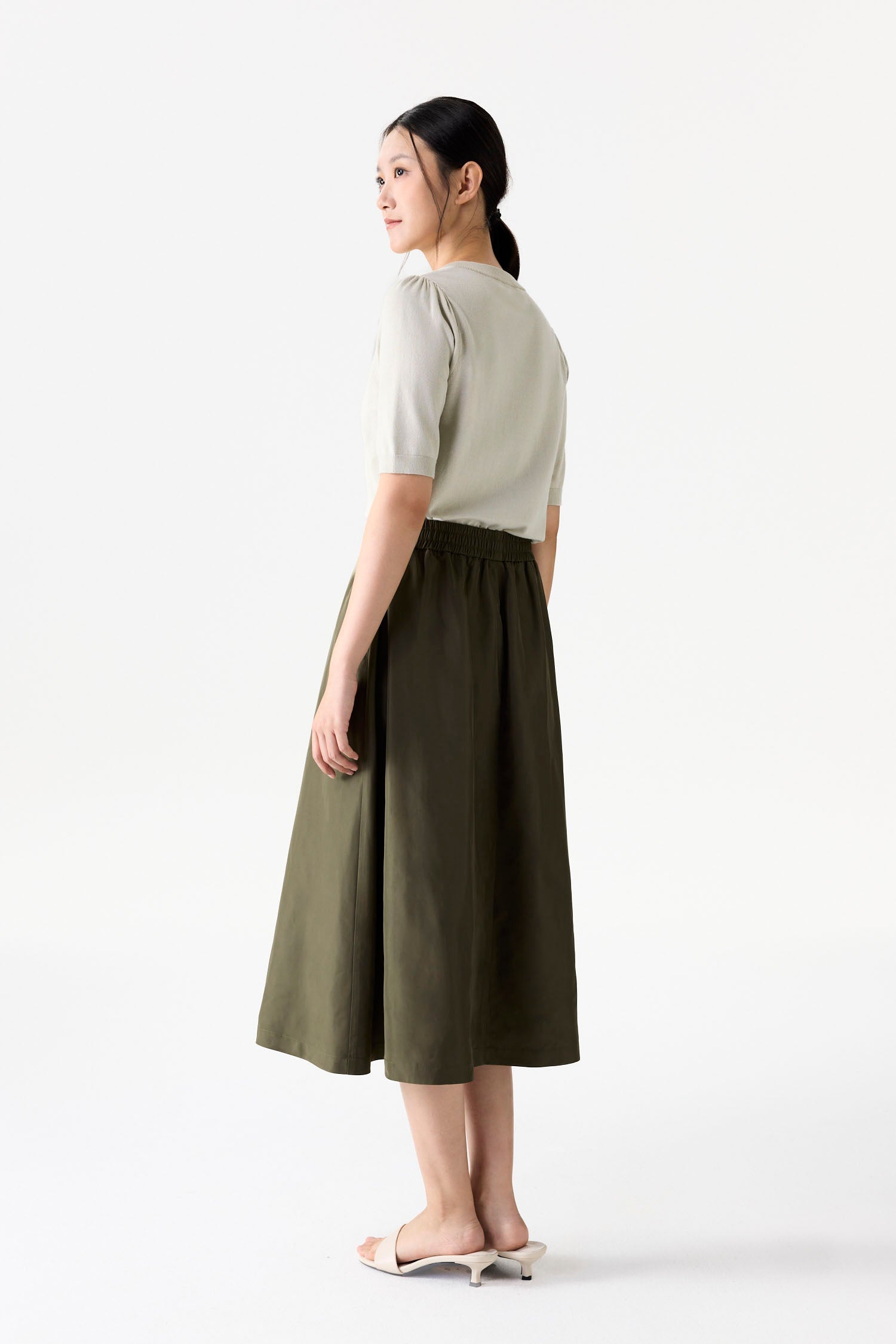 Elasticated Flared Midi Skirt