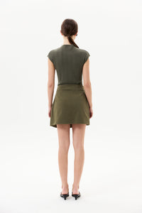 Buckle Strap Twill Mini Skirt