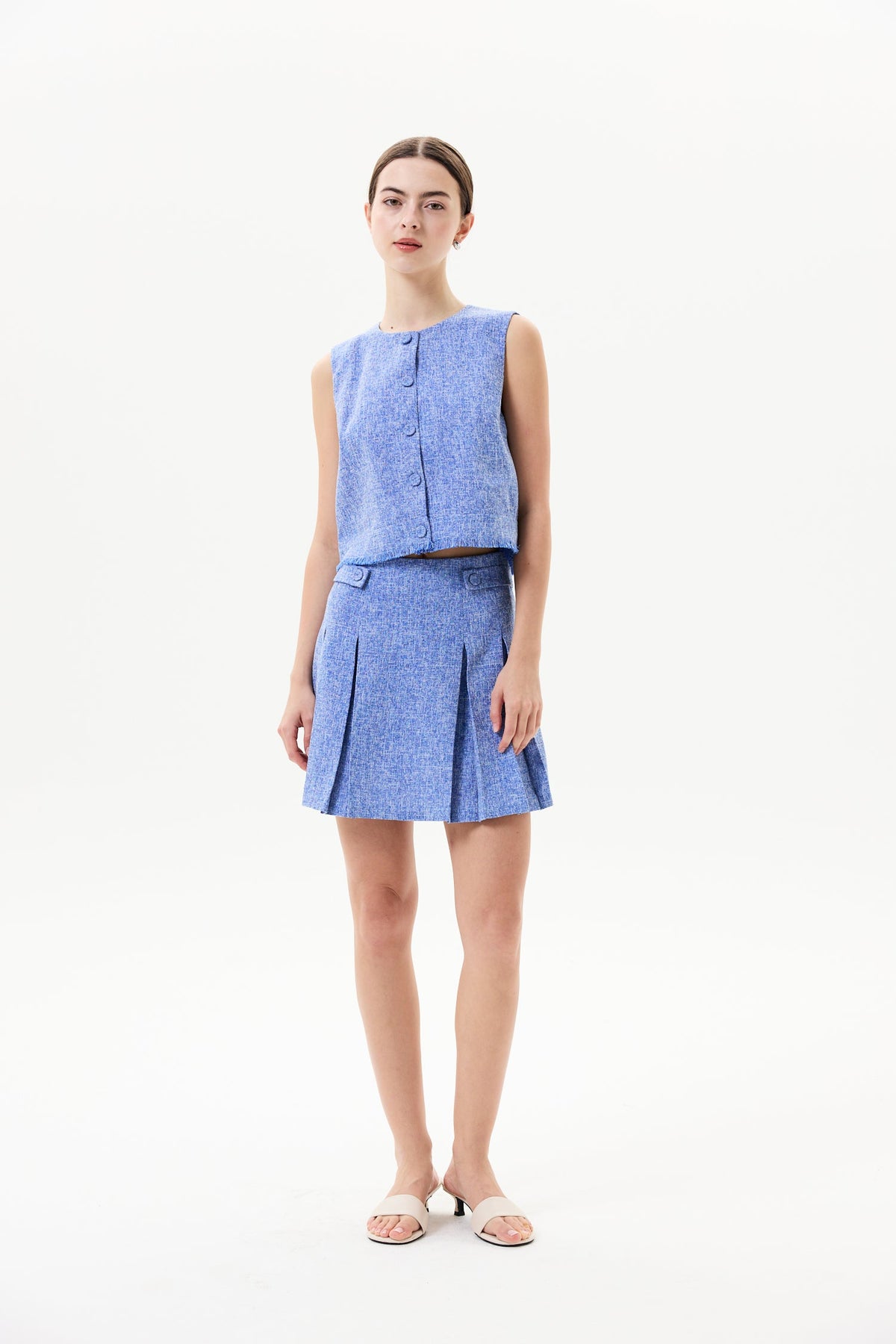 Pleated Tweed Mini Skirt