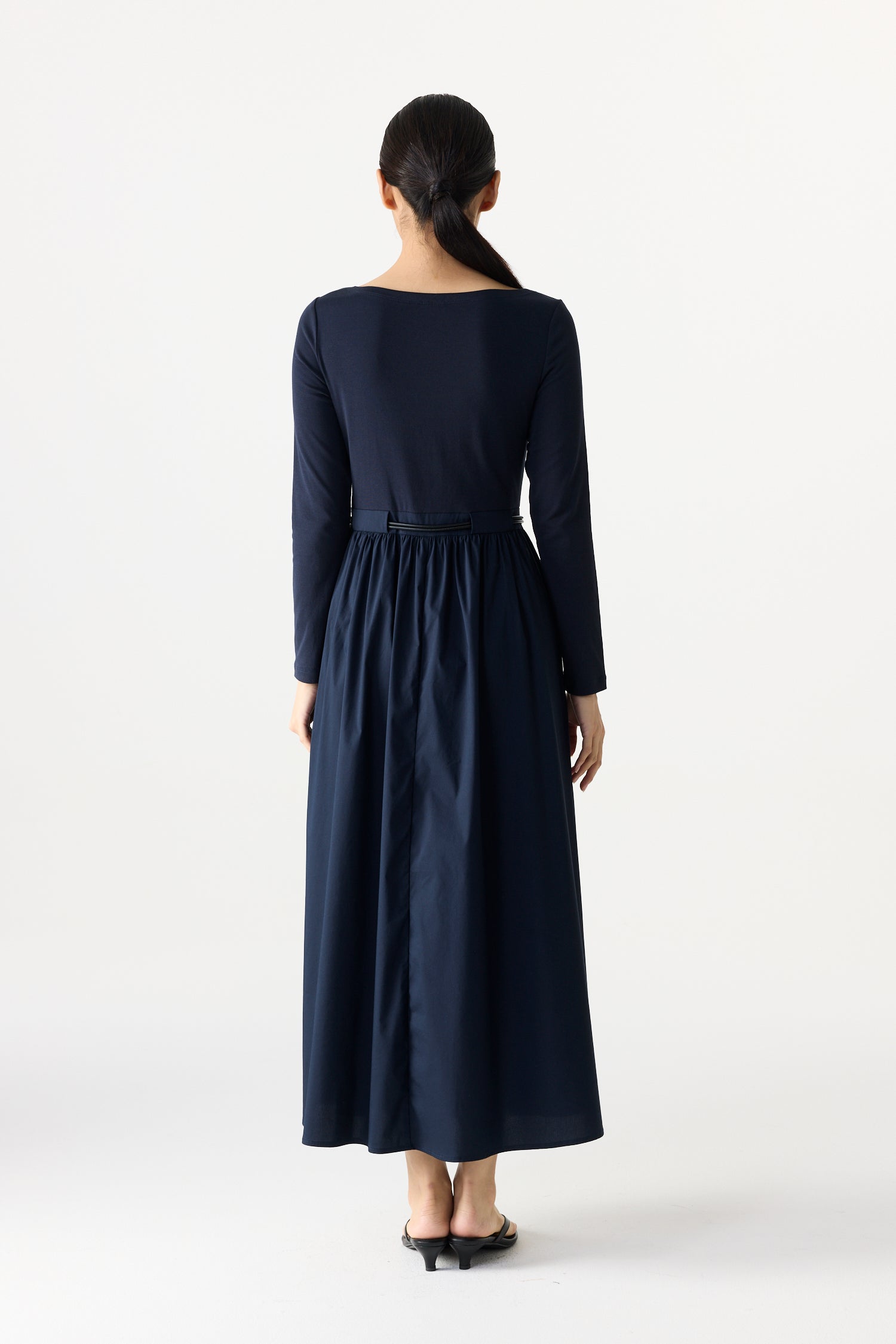 Contrast Fabric Long Sleeved Dress