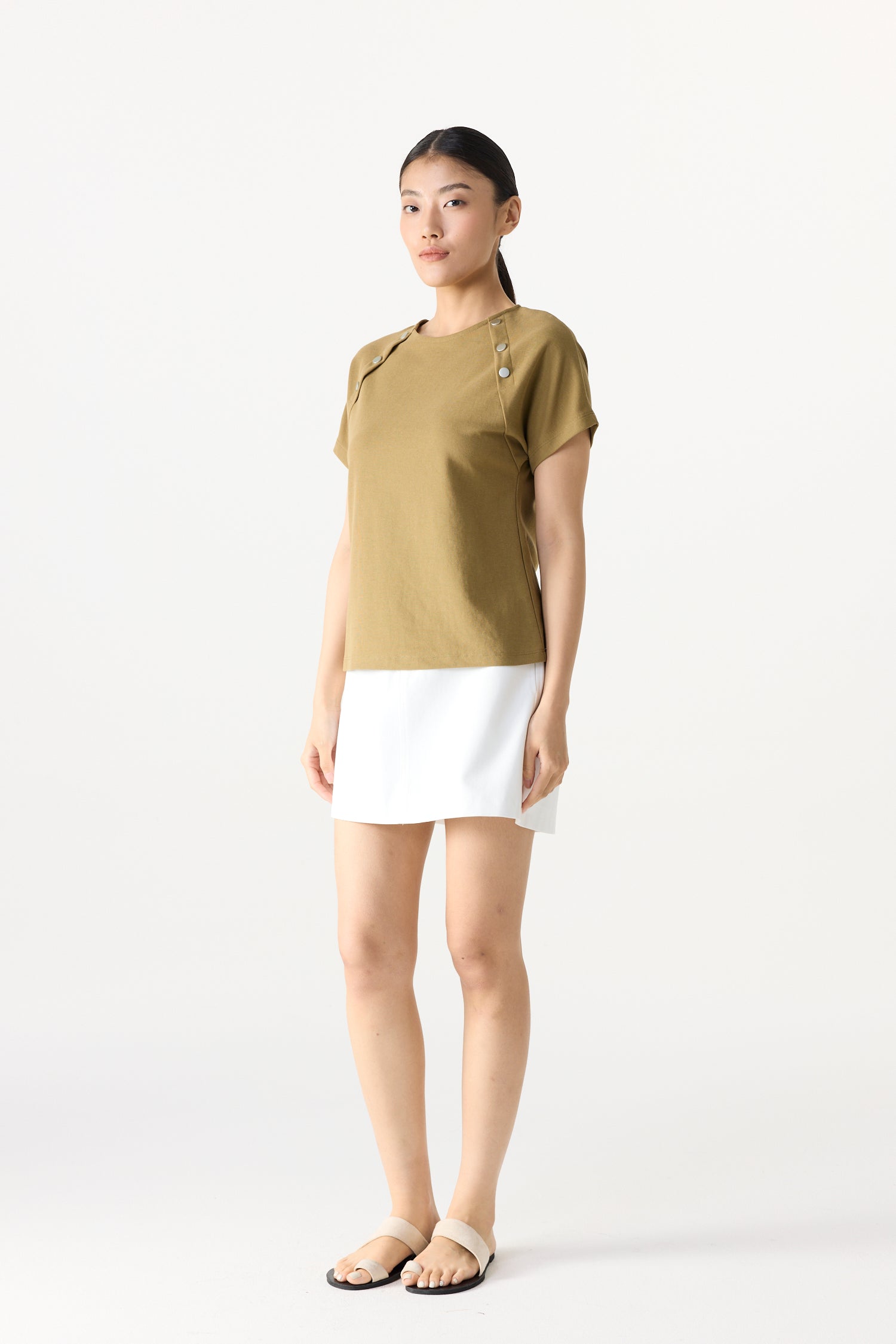 Button-Detail Short Raglan Tee