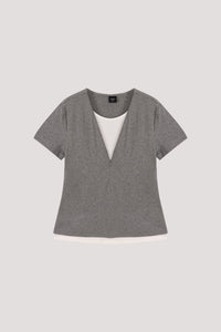 Faux Two-Piece V Neck Jersey Top
