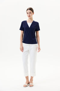 Faux Two-Piece V Neck Jersey Top
