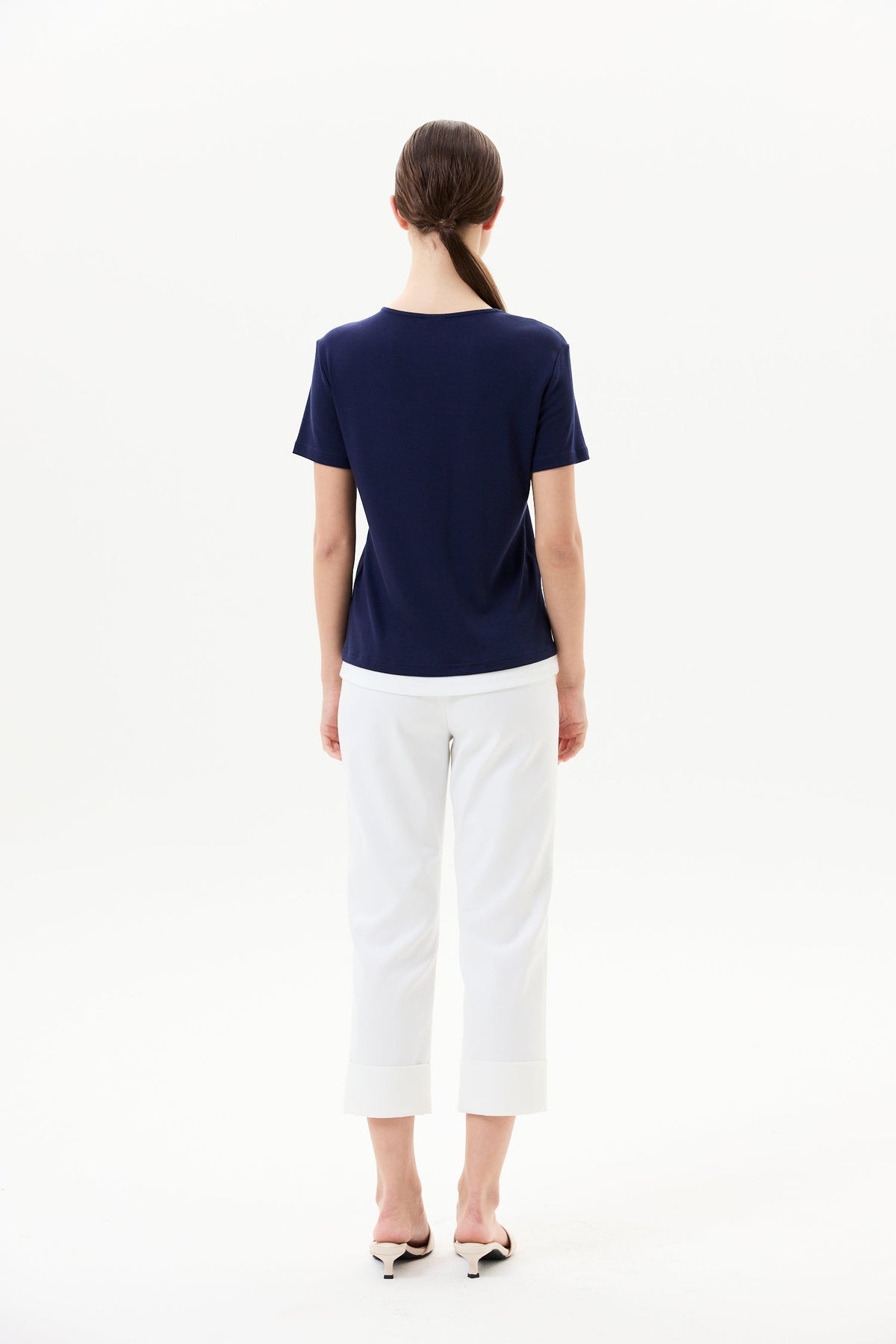 Faux Two-Piece V Neck Jersey Top