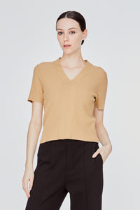 Ribbed V-Neckline Knit Top