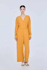 Overlapped Long Sleeve Jumpsuit