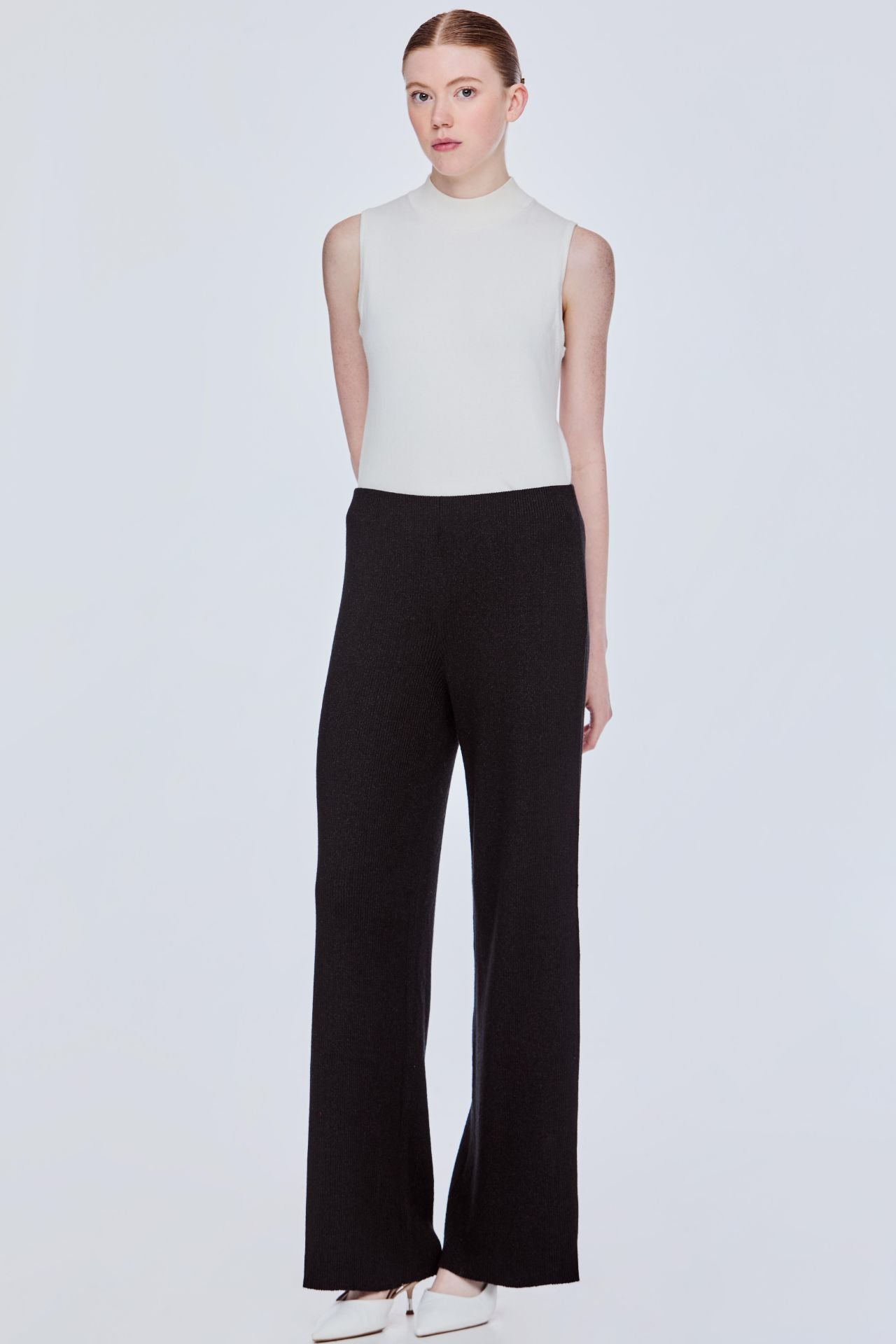 Wide Leg Lurex Knit Pants