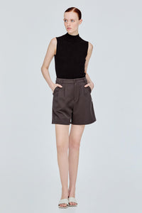 Pleated Mid-Rise Shorts