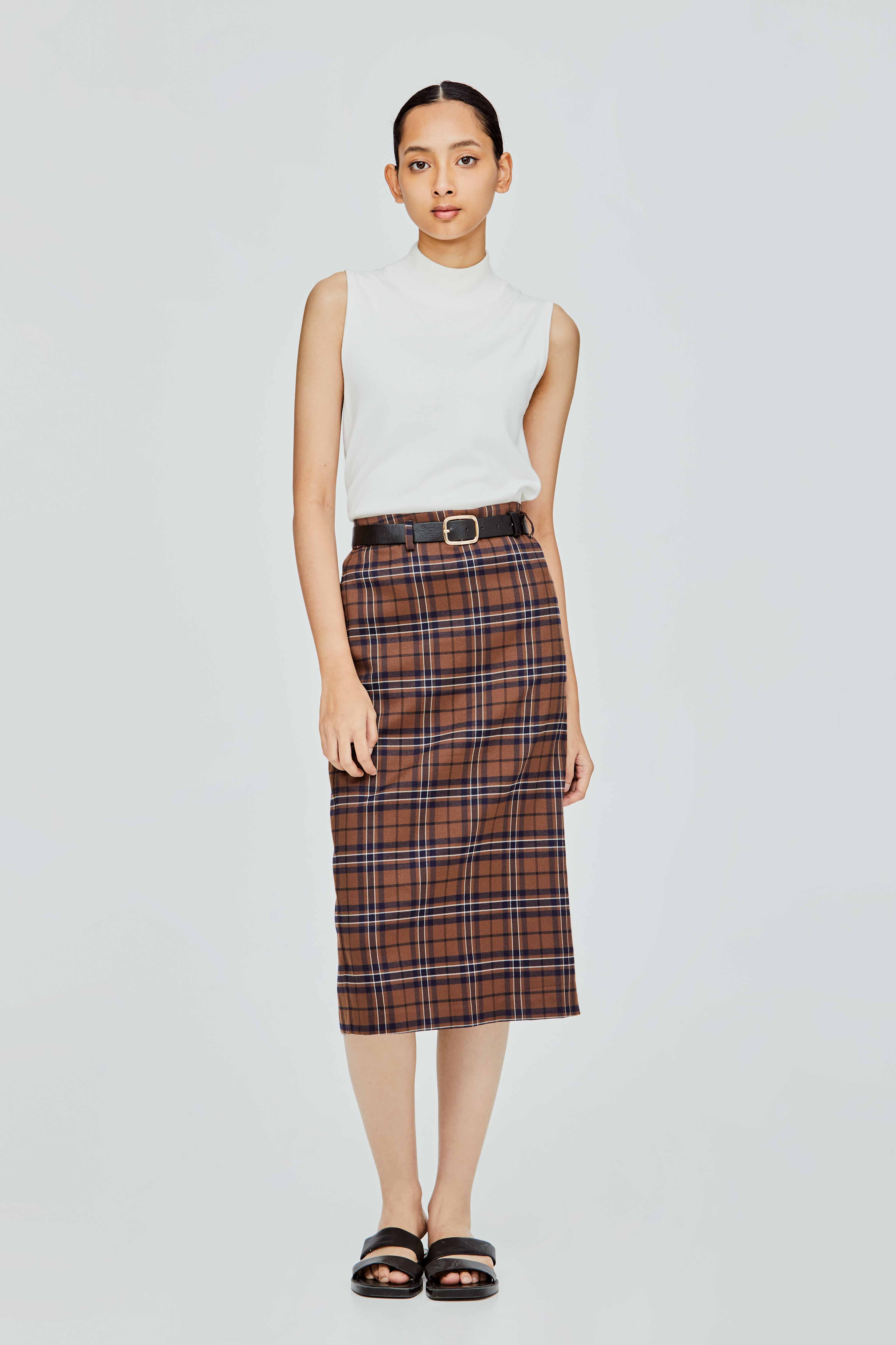 Belted Tartan Pattern Skirt