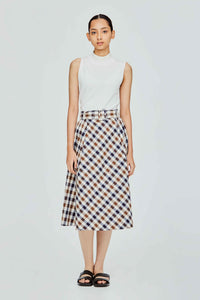 Panelled Checked Flare Skirt