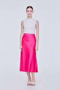 Flared Satin Midi Skirt