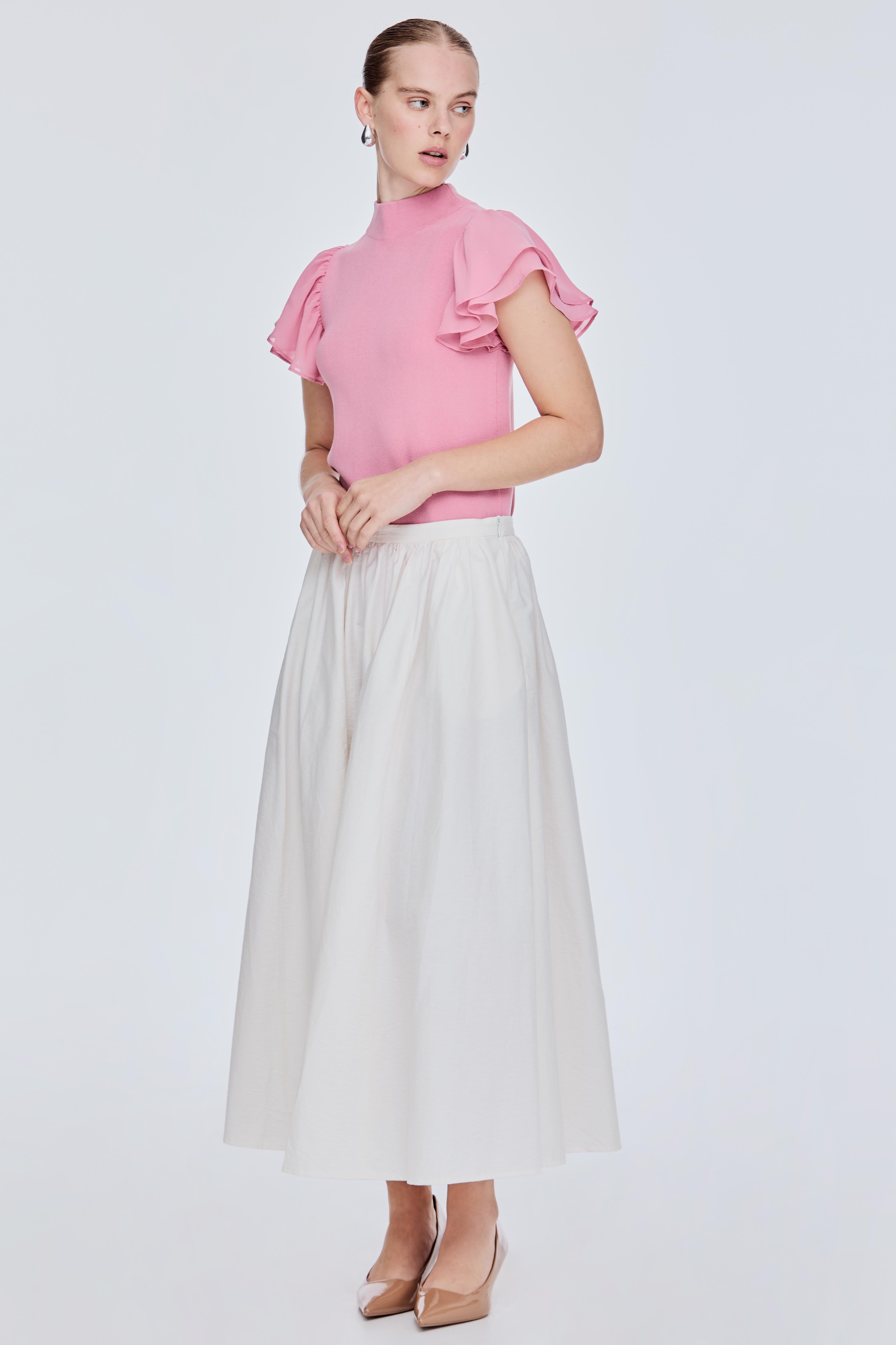 Wide Flare Gathered Skirt