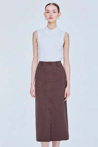 Front-Vent Buttoned Skirt