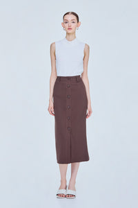 Front-Vent Buttoned Skirt