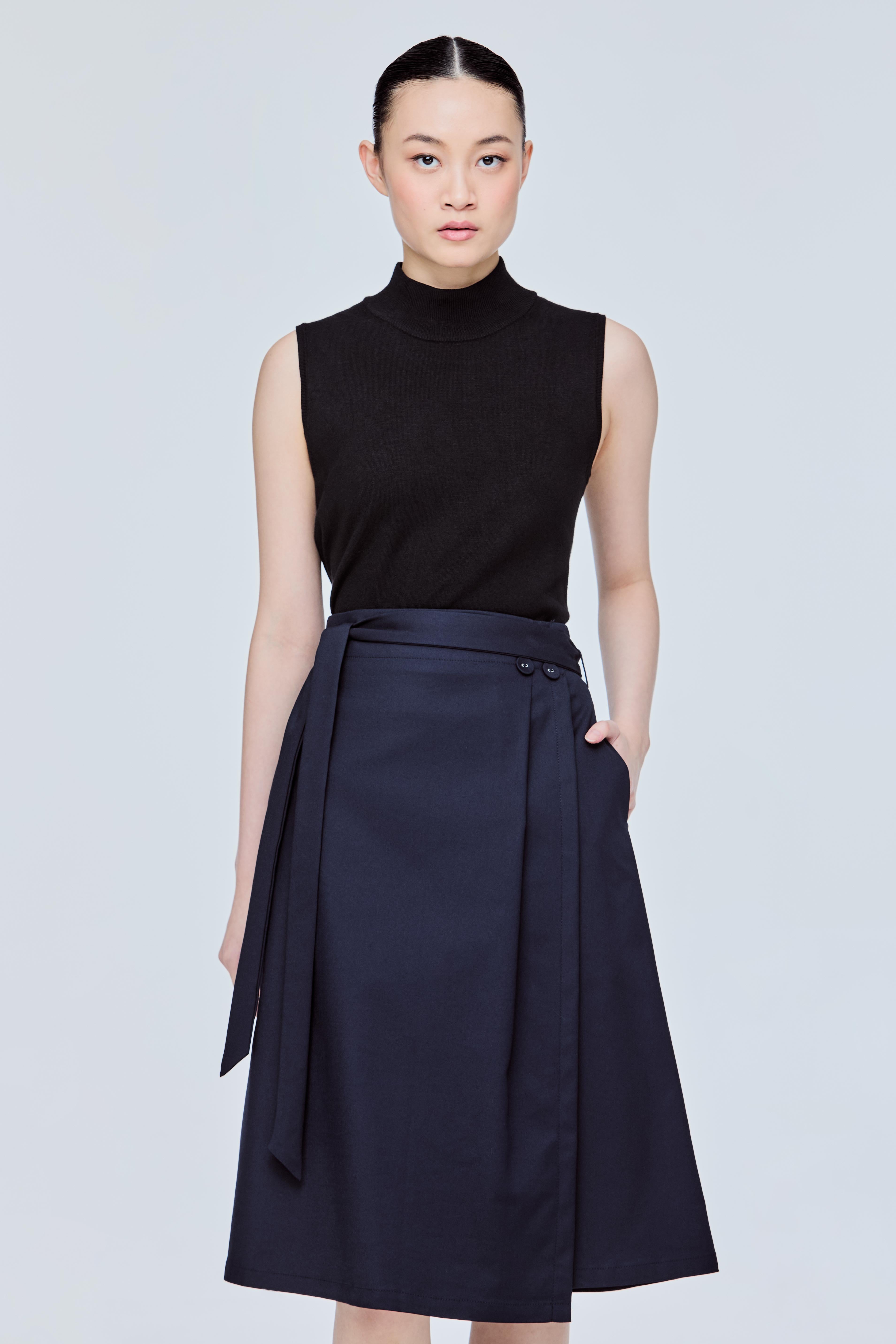 A-Line Wrap Midi Skirt