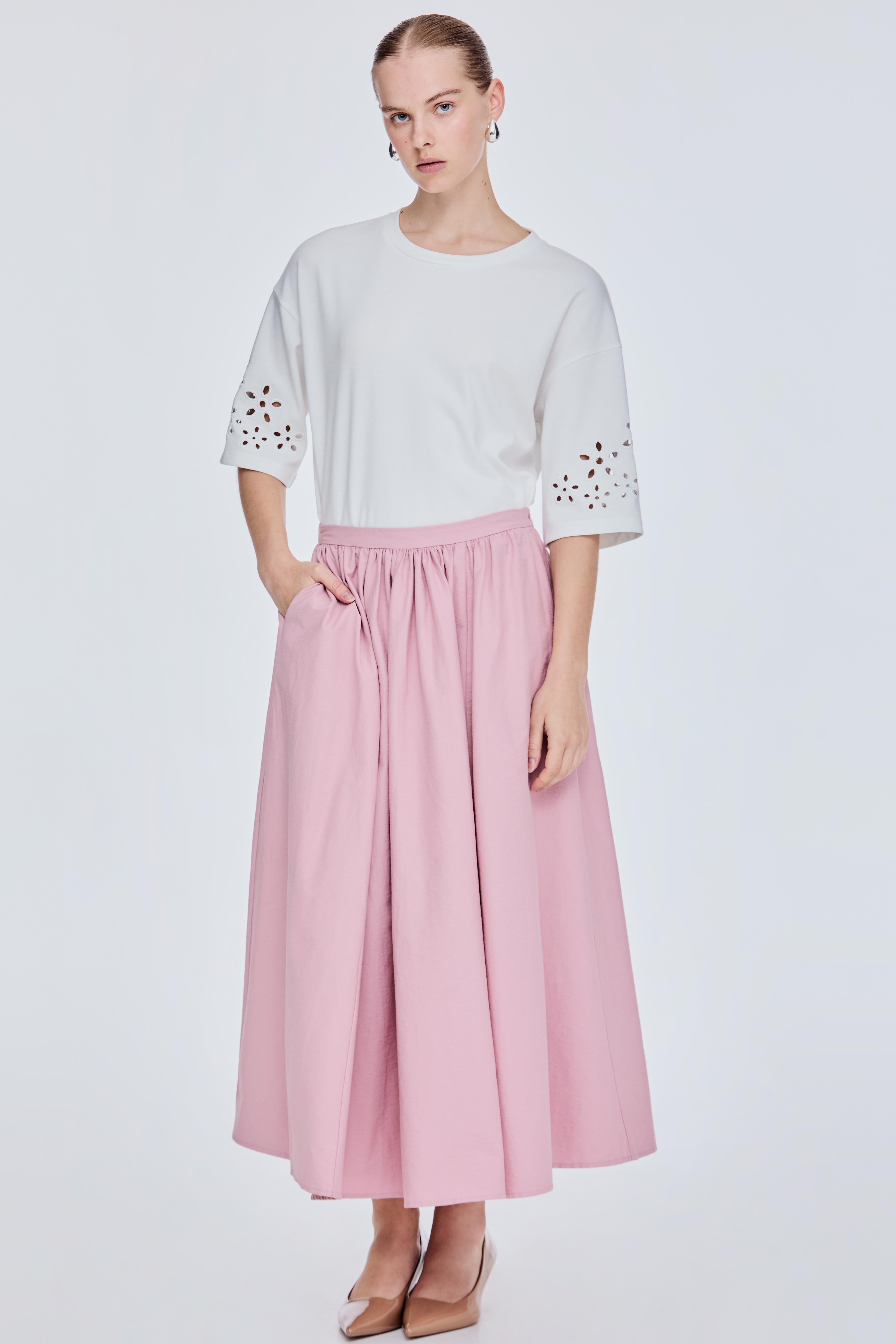 Wide Flare Gathered Skirt